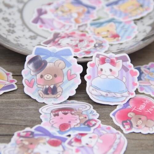 40pcs Macaron Bunny Rabbit Bear Animal Sweets Desssert Cartoon Waterproof Washi Paper Planner Scrapbooking Sticker Pack