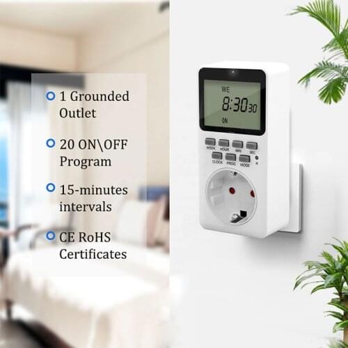 Electronic Digital Timer Switch LCD Display Kitchen Timer Outlet 12/24 Hour Cyclic Programmable Socket Timer Relay Programmer