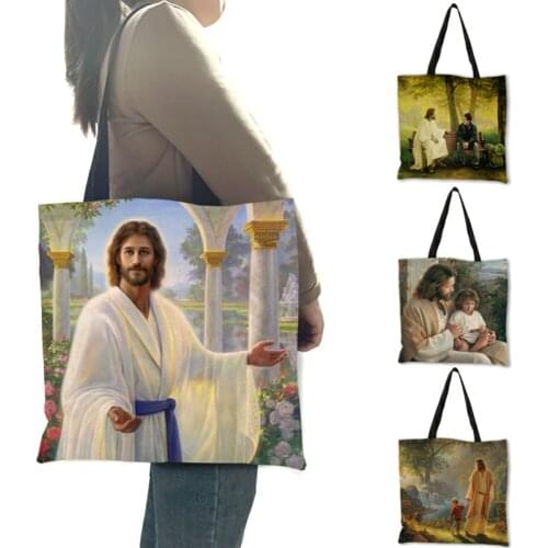 Customized Jesus Christ Oil Painting Print Womens Shoulder Bag Practical Shopping Tote Handbag Ladies B13107