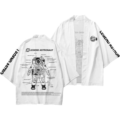 Astronaut Printed White Kimono Cardigan Men Japanese Traditional Casual Loose Thin Set Coat Pants Asian Clothes Harajuku