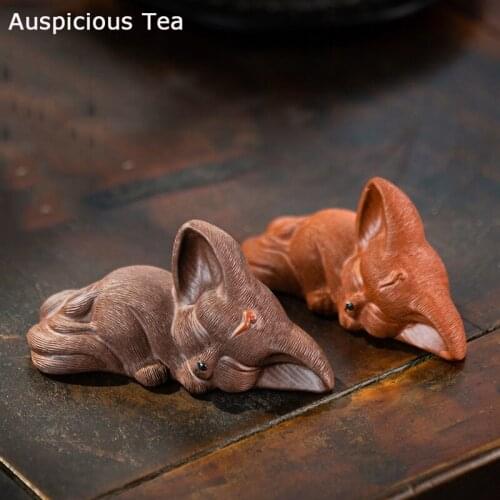 Chinese Yixing Purple Clay Sculpture Tea Pet Lucky Fox Statue Art Ornaments Animal Tea Figurine Crafts Home Tea Set Decors Gifts