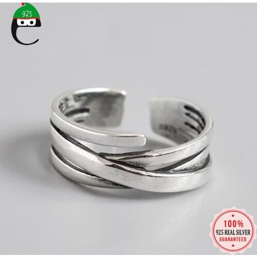 ElfoPlataSi Real 925 Sterling Silver Fashion Irregularity Cross Opening Ring For Women Wedding Party S925 Jewelry Gift DS1084