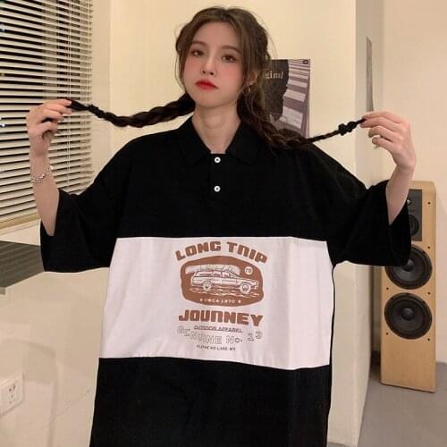 Maxxo Korean Fashion Polo T-Shirt Punk Tops Tees Women Aesthetic Clothes Sweet School Clothes Kawaii Vintage Tops 90s Urban Y2k