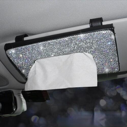Tissue Box for Car Car Interior Tissue Box Diamond-Embedded Car Decoration Fashion Paper Box Creative Car Sun Visor Paper Box