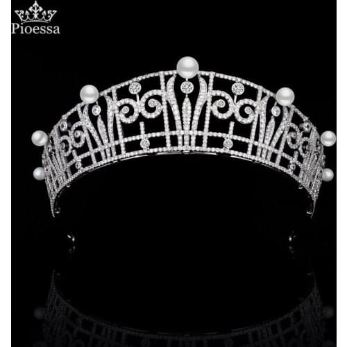 Luxury Retro European Royal Family Princess Claire of Belgium Pearl Zircon Crown Princess Headdress Bridal Wedding Hair Ornament