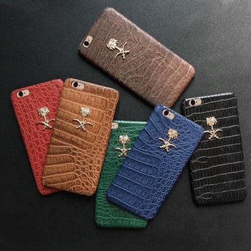 Saudi Arabia National Emblem Leather Case For iphone 11 12Mini SE2020 Pro 7 8 6SPlus XS Max XR Crocodile Skin Pattern Hard Cover