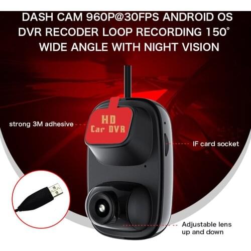 Hot Sales! Dash Cam 960P@30fps Android OS DVR Recoder Loop Recording 150° Wide Angle with Night Vision