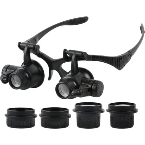 Headband Glasses Magnifier With LED Light 10X 15X 20X 25X Optical Lens Glass Loupe For Watchmaker Jewelry DIY Repair