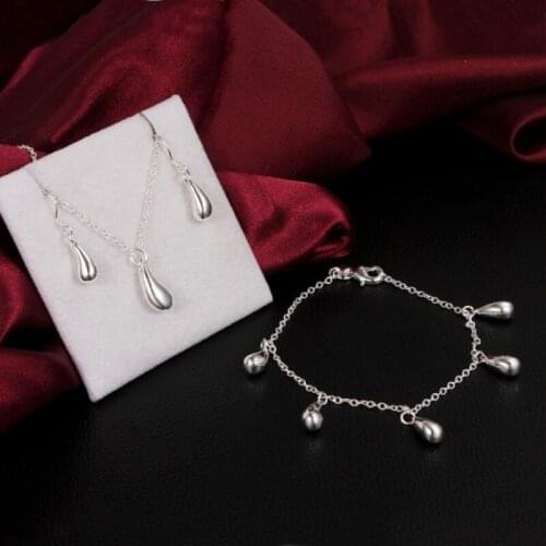 Fashion wedding 925 sterling Silver water drop pendant necklace bracelets earrings Jewelry set for woman Christmas gifts