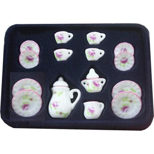 1:12 Ceramic Flower Tableware Kitchen Dollhouse Furniture Toys Miniature Porcelain Tea Cup Set For Children Play Accessories