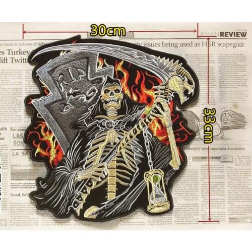 Motorcycle Club Biker Patches Big Cloth Patch For Jackets Vests Embroidered Punk Death Skeleton Sickle Badge Patch High Quality