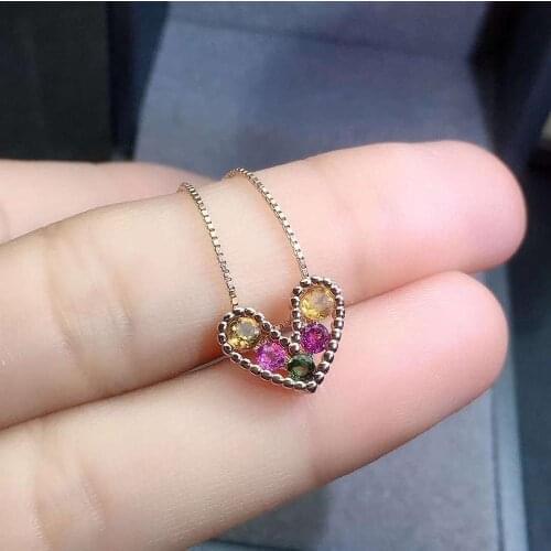 Natural Real Tourmaline necklace pendant S925 sterling silver Natural real Tourmaline Pendant