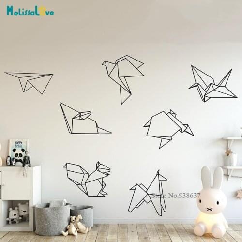 Origami Crane Wall Sticker Animal Theme Decals Nursery Decal Geometric Decor Baby Room Wallpaper JH013