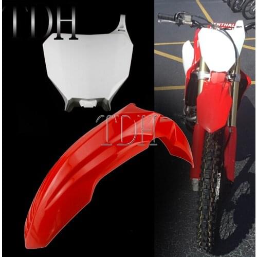 Motocross Supermoto Front Fender Enduro Racing Mudguard + Front Number Plate Name Plate for Honda CRF250R CRF250RX CRF450R 17-20