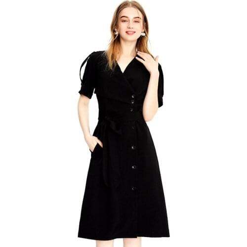 Summer Womens Dress 2021 New Elegant V-Neck French High Waist Slim A-Line Dress Solid Color Simple Summer Mid long Skirt C089