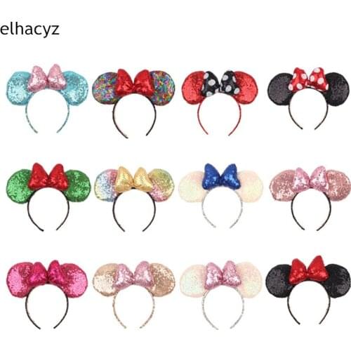 10Pcs Big Thick Glitter Sequins Mouse Ears Bow Hairband Women Party Headwear Kids Trendy Headband Girls Hair Accessories Mujer