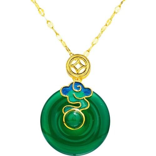 Natural Green Hetian rhinestone Enamel peaceful pendant Necklace for women Chinese lucky Amulet 2021 Fashion Charm Jewelry Gifts