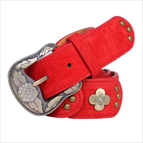 2020 Fashion Vintage Personality High Quality Pin Buckle Belt for Women Multicolor Flower Pattern Genuine Leather Belts