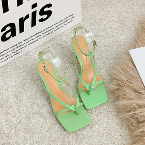 Women High-heeled Sandals Sewing Buckle Strap Heels Front Rear Strap Square Toe Thin Heels Non Slip Cross-tied Shoes Peep Toe