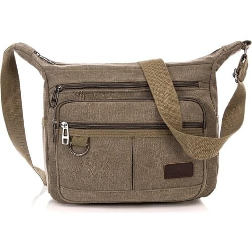Retro Travel mens Shoulder Bag Flip Solid Color Casual Messenger Canvas Fashion Zipper Multifunctional Male Crossbody Bag