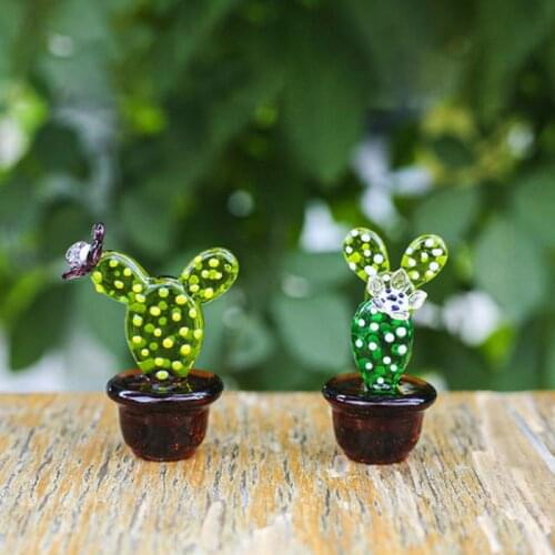 Handmade Murano Glass Cactus Figurines Ornaments Desktop Craft Adornment Creative Colorful Cute Miniature Plant for Home Decor