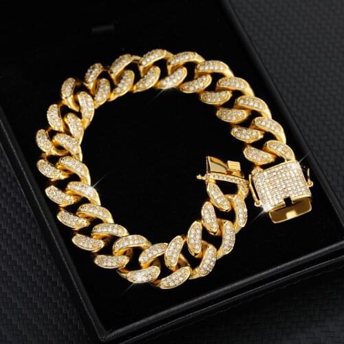 High Quality Zircon Bracelet Homme Hip Hop AAA Bling Miami Cuban Chain Iced Out Mens Bracelet Rhinestone Zircon Paved Bracelets
