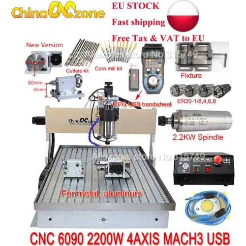 EU stocks CNC 6090 Router Metal Cutting Engraving USB 4axis 2200W Water Cooling Carving Machine PCB Milling for Stone Cutting