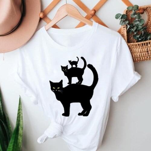 Women Cat Funny 2021 Print Clothes Happy Halloween T-Shirt Thanksgiving Autumn Fall T Fashion Top Tshirt Graphic Tee
