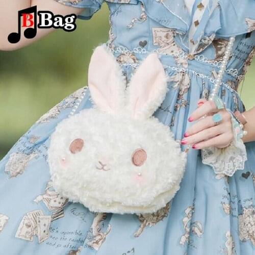 Women sweet lolita bag Plush doll messenger bag gentle girl Lovely rabbit JK Pearl chain shoulder bag female bag cosplay