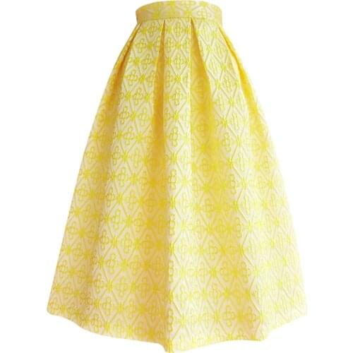 Vintgae spring autumn Jacquard ball gown skirt women high waist knee length umbrella skirt plus size
