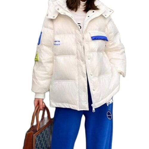 Woman Winter 90% White Duck Down Parka Coat Thick Warm bright color Hooded Outwear Streetwear Fashion Couples Down Jacket