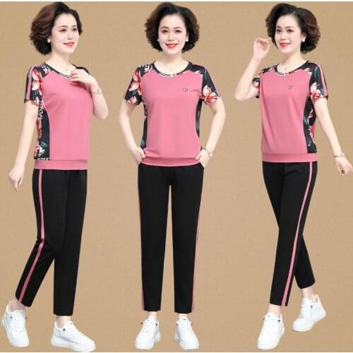 2 Piece Sets Womens Outfits Print Short Sleeve O-neck Tops + Harem Pants 2021 Summer Tracksuit Women Casual Two-Piece Set Y106