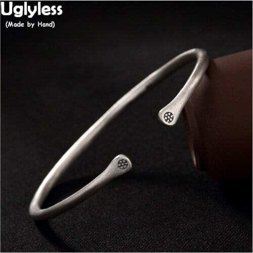Uglyless Real 925 Sterling Silver Bijoux Handmade Bangles Women Vintage Thin Bangle Ancient Totem Cultural Patterns Fine Jewelry
