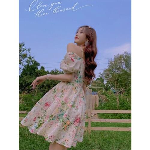 Hstar Casual Holiday Butterfly Dress Women Summer Sexy Should Off Midi Dress Vintage Print Floral Split Boho Dress