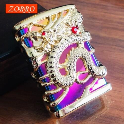 ZORRO new pure copper carving five-sided windproof kerosene lighter armor dragon hollowed out mens gift
