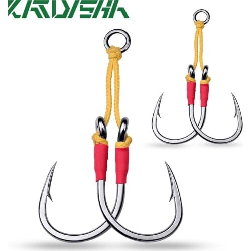 KATYUSHA 10Paris/lot Metal Jig Fishing Hooks 1/0-3/0-5/0-7/0-9/0-11/0-13/0# Jigging Assist Fishhooks With PE Line Feather Solid