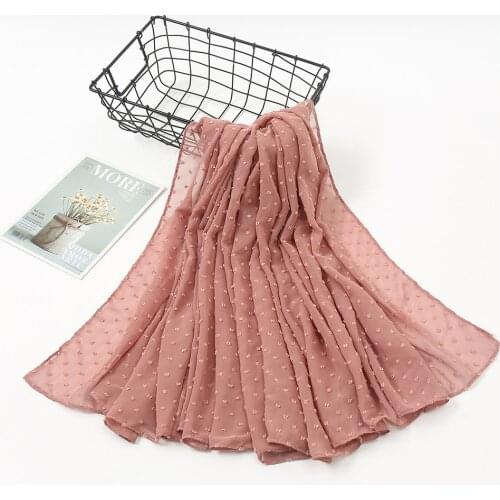 New Summer Pom Pom Chiffon Square Scarf Hijab Plain Scarves Women Muslim Bandana Kerchief 115*115cm