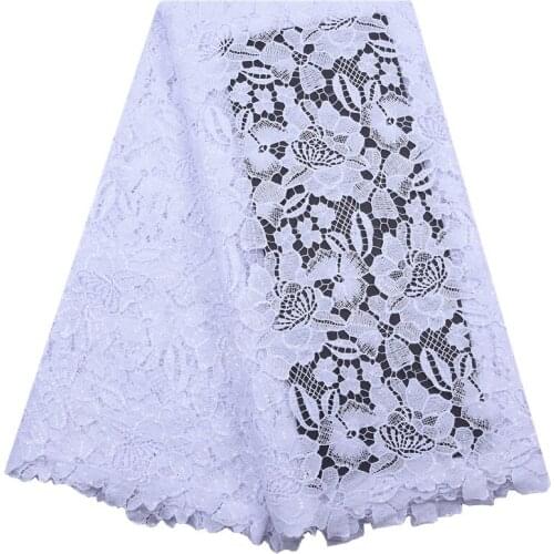 2020 Pure White French Guipure Cord Lace Fabric High Quality Water Soluble Cord Lace With Sequins African Lace Fabric For Dress
