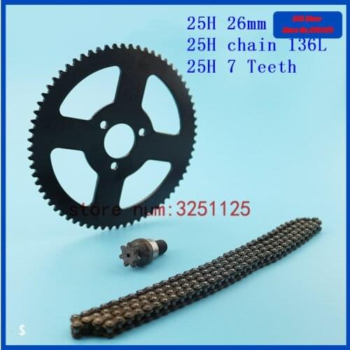 25H Chain 144 Links+25H 68 Teeth Rear Sprocket +7 Teeth Sprocket Shaft for Electric Tricycle Mini Moto Pocket Bike ATV Quad