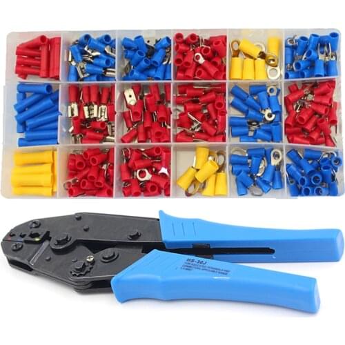 295pcs Pre-insulated Spade Fork Ring Terminal Lugs Crimper Crimping Plier Assortment Tool Set Kit
