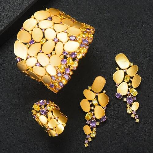 GODKI Brand Gold Fashion 3PC Bracelet Ring Earring Set For Women Wedding Bridal Cubic Zirconia Dubai PARTY WEDDING Jewelry BOHO