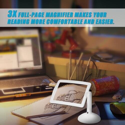 3X Handsfree Reading Full-page Magnifier 2Led Magnifying Glass Wallfire Loupe Glasses Magnifier Desk Table Desktop Lamp Light