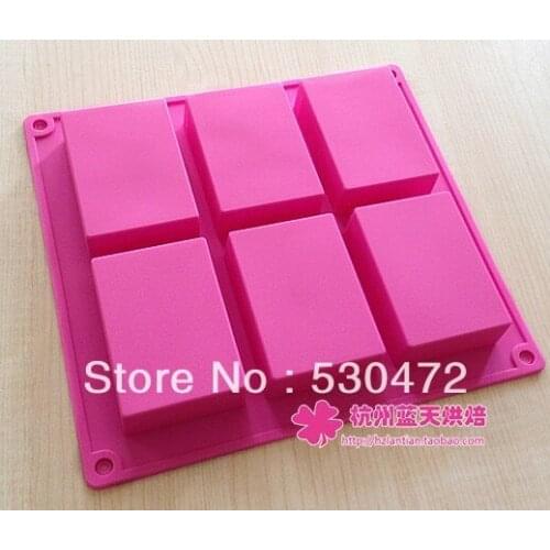 6 hole Rectangle shape silicone Cake Mold soap mould Ice cube tray 165g hole:10.6*8*4 kitchen tools