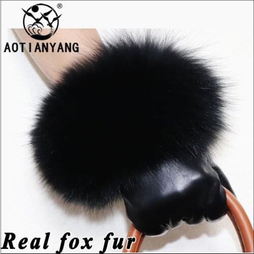 AOTIANYANG Real Sheepskin Fox Fur Gloves Womens Genuine Leather Glove Winter Warm Fluffy Fox Fur Touchscreen 2021 Fashion Brand