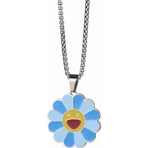 Stainless Steel Sunflower Funny Hip Hop Pendant Necklace Jewelry Gift For Him with Chain Street Dance Jewellery