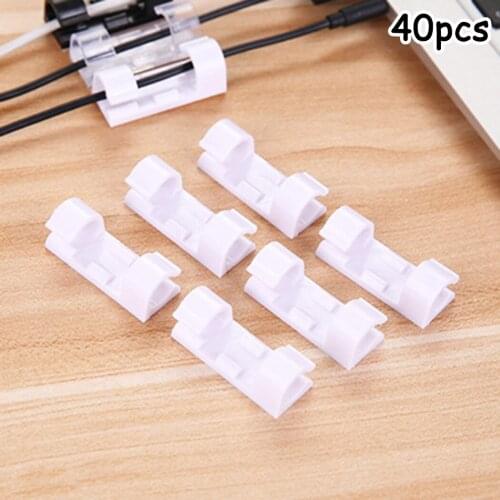 Black Table Wall Tidy Organizer Wire Cable Cord Clips Clear White Back adhesive