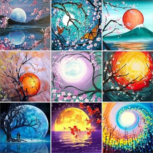 EverShine Full Drill Square Diamond Embroidery Moon Diamond Painting Scenic 5D Picture Rhinestones Cross Stitch Wall Art