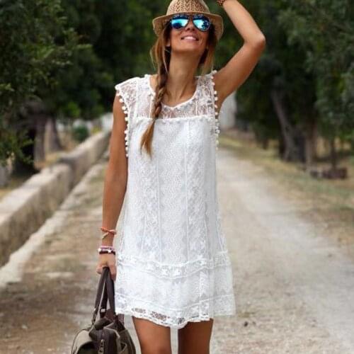 European and American white lace ball elegant sleeveless dress with lining