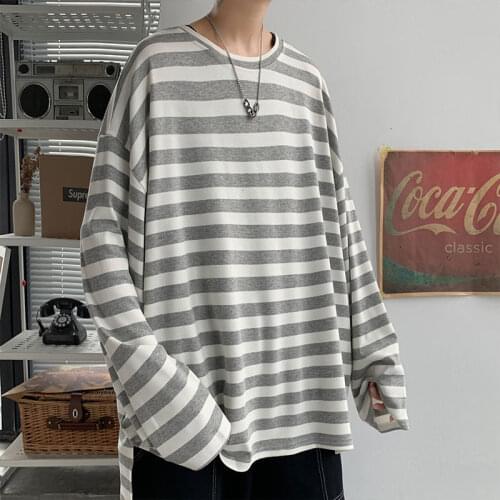 T-Shirt Mens 2021 Spring Large Size Long Sleeve With Thick Stripe Slits Coat Leisure Comfortable College New Arrivals
