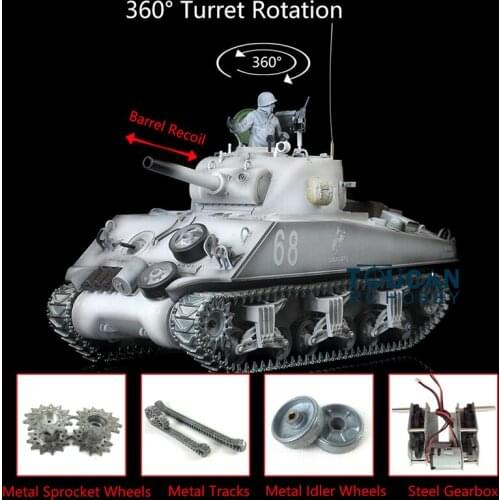 Heng Long 1/16 Snow 7.0 M4A3 Sherman RTR RC Tank Children Toys 3898 360° Turret Barrel Recoil TH17697-SMT4
